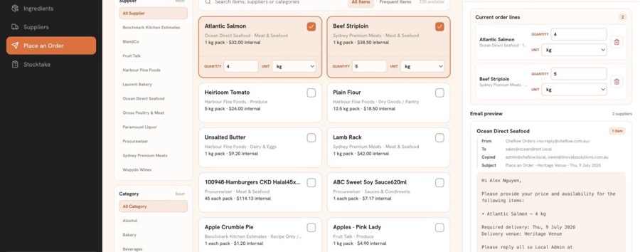 Place an Order screenshot